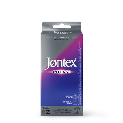 Preservativo Texturizado com Efeito Refrescante Mentolado e Vibratório - Jontex Intense | 4 Unidades