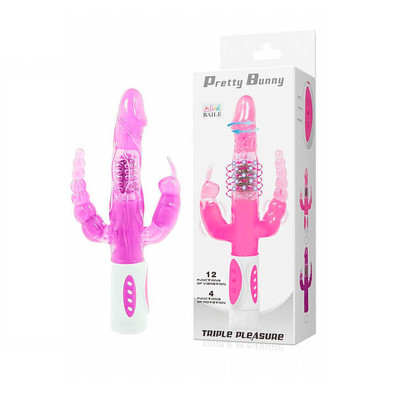 Foto 1 do produto Vibrador Rotativo Triplo com 12 Modos de Vibração em Silicone - Pretty Bunny  | 12 x 2,8 cm | Disponível em 2 Cores