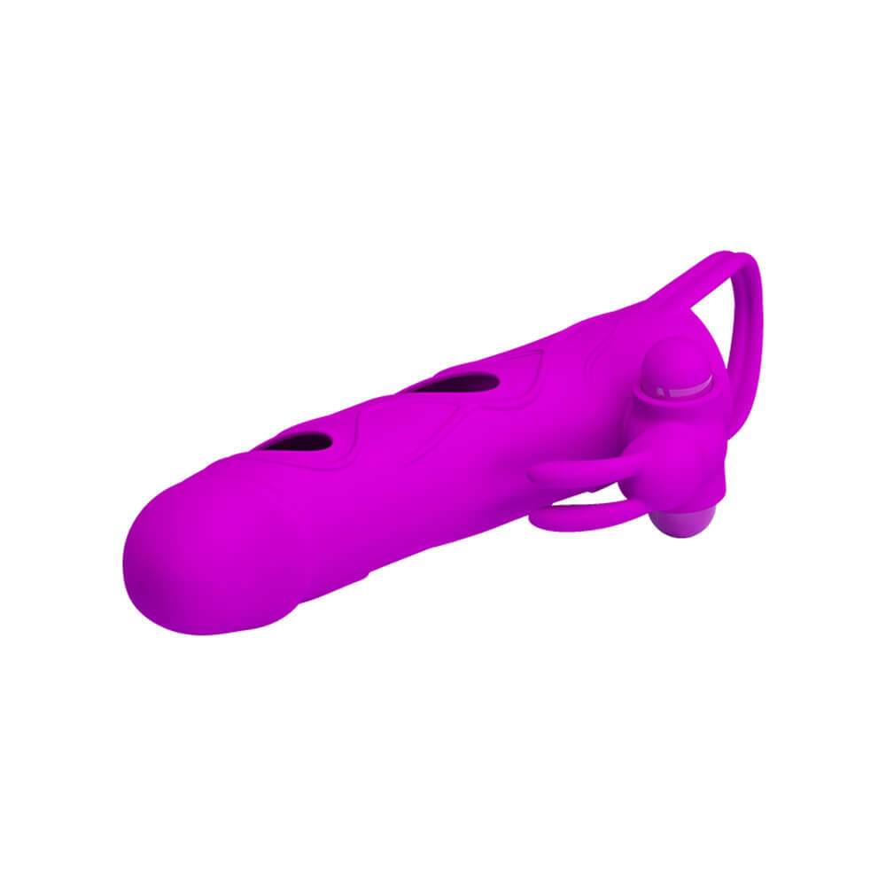 Pretty Love 5.5 - Capa Peniana Vazada com Anel para Escroto e Estimulador de Clítoris em Forma de Coelho - 14 x 3 cm - 6