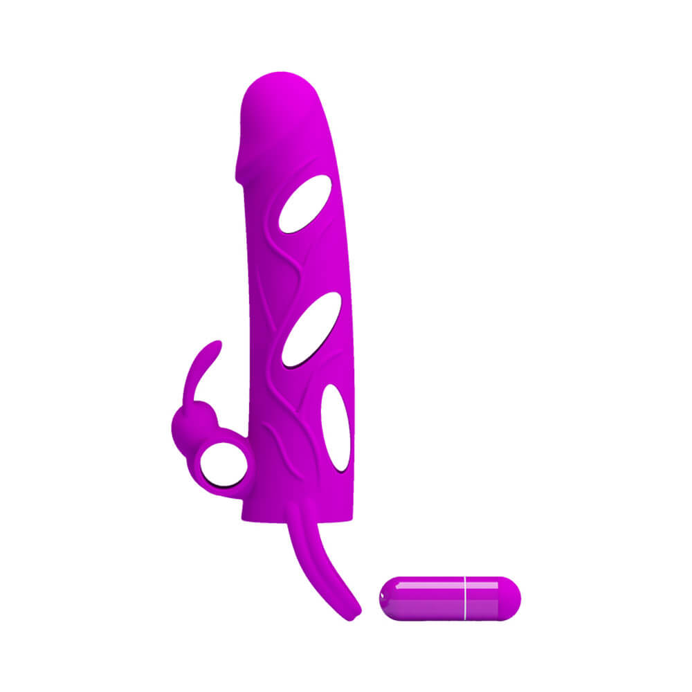 Pretty Love 5.5 - Capa Peniana Vazada com Anel para Escroto e Estimulador de Clítoris em Forma de Coelho - 14 x 3 cm - 8