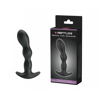 Pretty Love Anal Massager - Plug Anal Flexível Recarregável em Silicone com 12 Modos de Vibrações e Base de Segurança - 14,5 x 3,2 cm