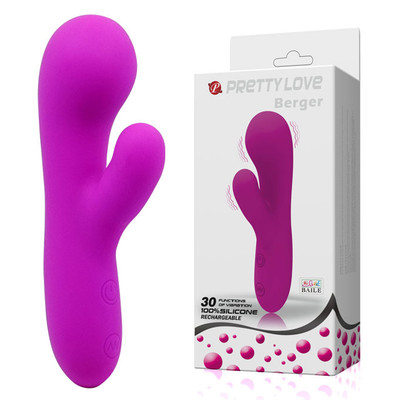 Vibrador Estimulador de Clítoris e Ponto G em Silicone com 30 Modos de Vibração e Recarregável - Pretty Love Berger - 14,5 x 3,8cm