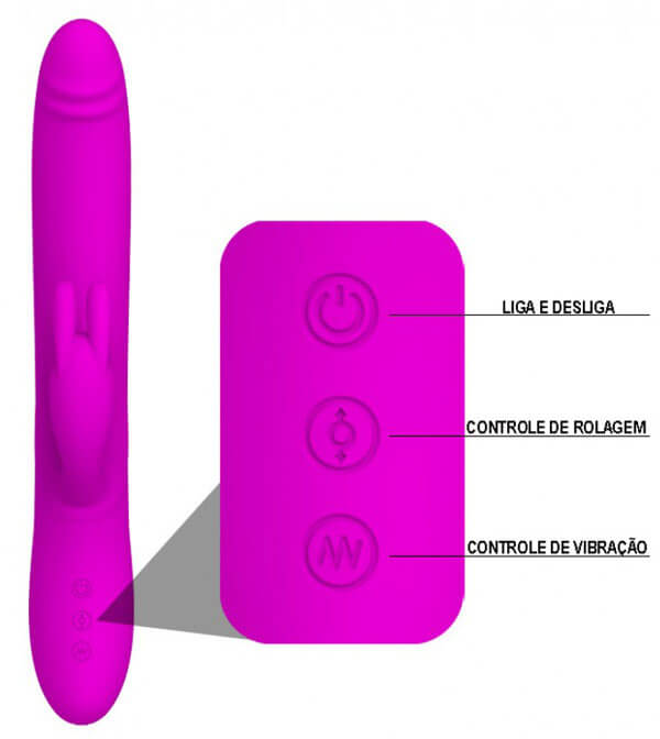 Vibrador Recarregável com Estimulador Clitoriano em Forma de Coelho, 4 Funções de Rotação que Simulam Movimentos de Vai e Vem e 7 Vibrações - Pretty Love Byron | Disponível em 2 Cores - 7