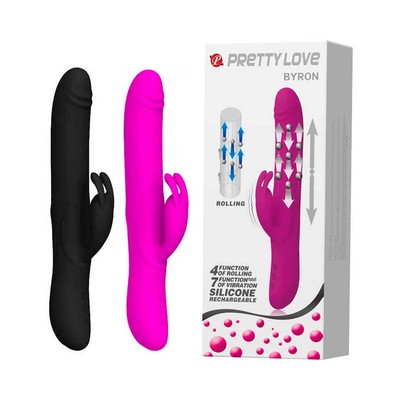 Vibrador Recarregável com Estimulador Clitoriano em Forma de Coelho, 4 Funções de Rotação que Simulam Movimentos de Vai e Vem e 7 Vibrações - Pretty Love Byron | Disponível em 2 Cores