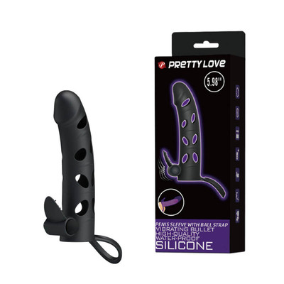 Foto 1 do produto Pretty Love - Capa Peniana Vazada com Anel para Escroto e Estimulador de Clítoris | Cor: Preto