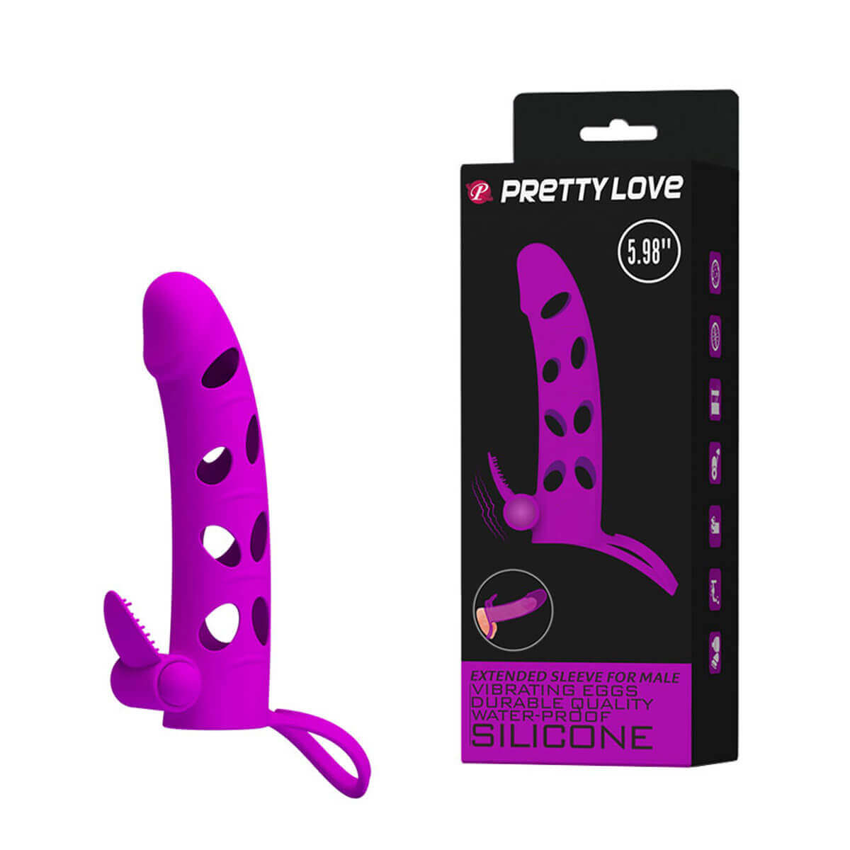 Pretty Love - Capa Peniana Vazada com Anel para Escroto e Estimulador de Clítoris | Cor: Roxo - 1