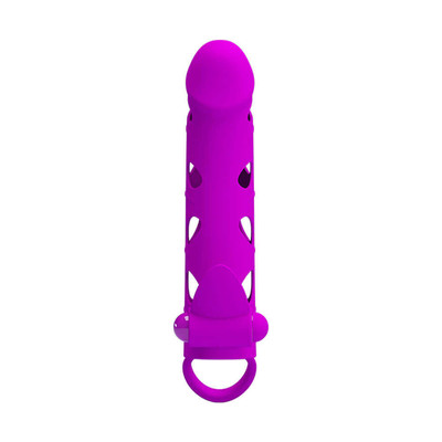 Foto 2 do produto Pretty Love - Capa Peniana Vazada com Anel para Escroto e Estimulador de Clítoris  | Cor: Roxo
