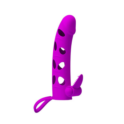 Foto 6 do produto Pretty Love - Capa Peniana Vazada com Anel para Escroto e Estimulador de Clítoris  | Cor: Roxo