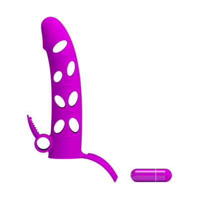 Foto 3 do produto Pretty Love - Capa Peniana Vazada com Anel para Escroto e Estimulador de Clítoris  | Cor: Roxo