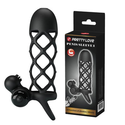 Pretty Love - Capa Peniana Vazada com Estimulador de Clítoris em Silicone e Anel para Escroto