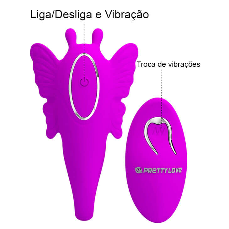 Vibrador de Casal Recarregável em Silicone com 12 Modos de Vibração e Controle Sem Fio - Pretty Love Chimera - 9,4 x 2,8 cm - 6