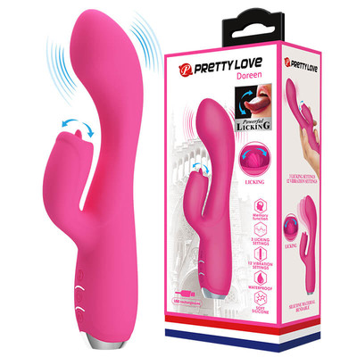 Vibrador Estimulador de Ponto G e Clítoris Recarregável em Silicone com 12 Modos de Vibração e 3 Movimento de Língua - Pretty Love Doreen | 11,3 x 3,8 cm | Disponível em 2 cores