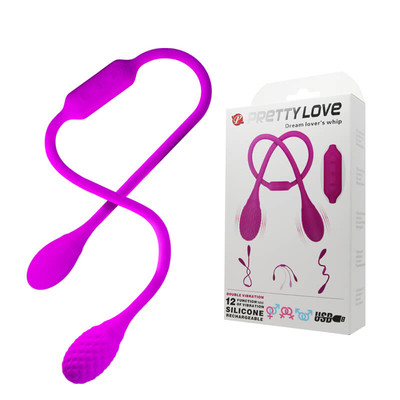Vibrador Recarregável Duplo Unissex com 12 Modos de Vibração, 2 Motores e Resistente à Água - Pretty Love Dream Lovers Whip | 65 x 3,5 cm