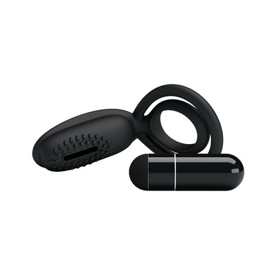Foto 6 do produto Anel Peniano Duplo para Pênis e Saco Escrotal com Vibro e Estimulador de Clítoris com Texturas Massageadoras - Pretty Love Esther