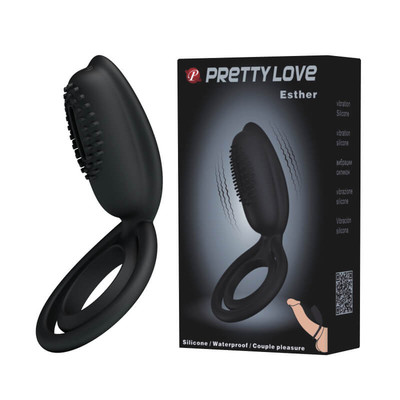 Anel Peniano Duplo para Pênis e Saco Escrotal com Vibro e Estimulador de Clítoris com Texturas Massageadoras - Pretty Love Esther