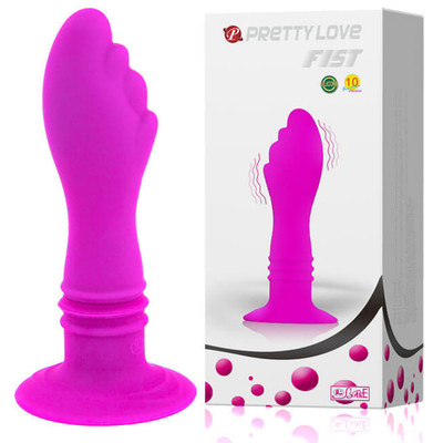 Pretty Love Fist - Plug Anal em Soft Touch com Formato de Mão, Ventosa e 10 Velocidades de Vibração - 13 x 3,5 cm