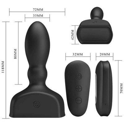 Foto 5 do produto Plug Anal Inflável Recarregável em Silicone com Ventosa, 12 Modos de Vibração, Controle Remoto sem Fio e Função Memória - Pretty Love Harriet | 12,5 x 3,3 cm