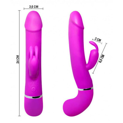 Foto 2 do produto Vibrador Rabbit com Glande, Recarregável, Simulador de Ejaculação, 12 Modos de Vibração e À Prova D'Água - Pretty Love Henry | 24 x 3,5 cm