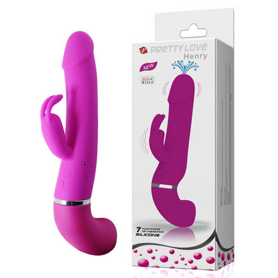 Vibrador Rabbit com Glande, Recarregável, Simulador de Ejaculação, 12 Modos de Vibração e À Prova D'Água - Pretty Love Henry | 24 x 3,5 cm