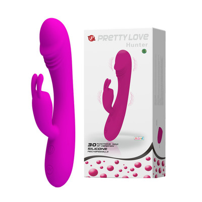 Vibrador Estimulador de Ponto G e Clítoris Recarregável com 30 Modos de Vibração - Pretty Love Hunter - 10 x 3,2 cm