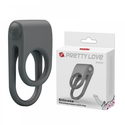 Foto 1 do produto Pretty Love Julie - Anel Peniano Duplo para Pênis e Escroto em Silicone com Estimulador de Clitóris e Vibração - 8,4 x 4,8 cm