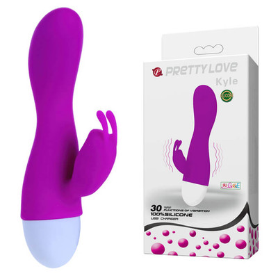 Mini Vibrador Recarregável em Silicone com Estimulador Clitoriano em Forma de Coelho e 30 Níveis de Vibração - Pretty Love Kyle - 15 x 3 cm