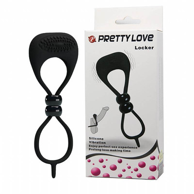 Anel Prolongador de Ereção Duplo para Pênis e Escroto em Silicone com Estimulador de Clitóris e Vibração - Pretty Love Locker | 13,6 x 5 cm