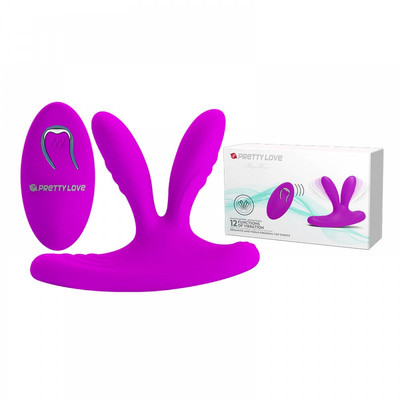 Plug Anal Duplo em Soft Touch com Controle Remoto e 12 Modos de Vibração - Pretty Love Magic Fingers - 8,5 x 2,5 cm