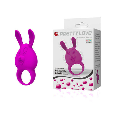 Pretty Love Naghty Bunny - Anel Peniano Recarregável com 10 Modos de Vibração e Estimulador de Clítoris com Forma de Coelho