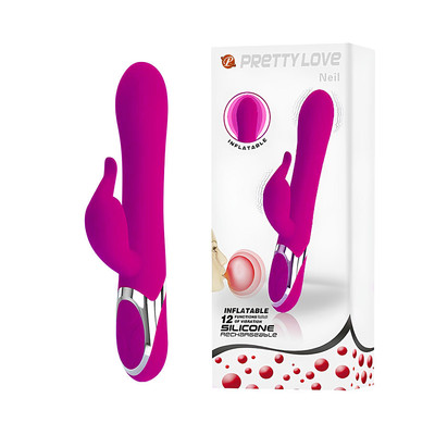 Vibrador Estimulador de Ponto G e Clítoris em Silicone com 12 Modos de Vibração, Ponta Inflável e Recarregável - Pretty Love Neil | 14 x 3,8 cm