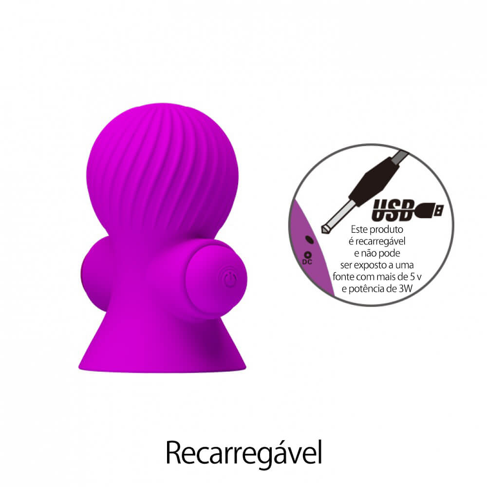 Pretty Love Nipple Sucker - Estimulador Duplo de Mamilos Recarregável com Sucção e 12 Modos de Vibração - 7,5 x 4,5 cm - 7