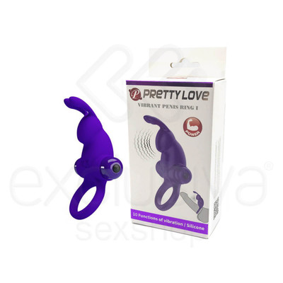 Foto 8 do produto Anel Peniano com Estimulador de Clítoris em Forma de Coelho e 10 Modos de Vibração - Pretty Love Penis Ring I | 10,5 x 6,5 cm | Disponível em 2 Cores