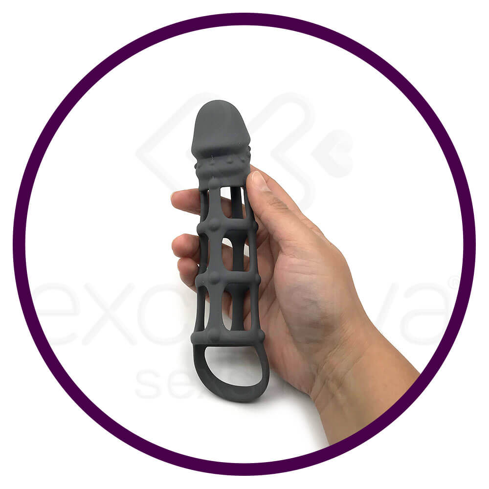 Capa Peniana Vazada em Silicone com Anel para Escroto - Pretty Love Penis Sleeve With Ball Strap - 6