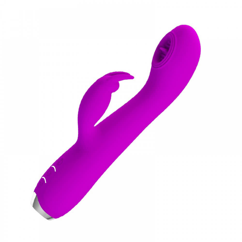 Vibrador com Estimulador Clitoriano em Forma de Coelho, Língua que Simula Sexo Oral, 12 Modos de Vibração e 3 Intensidades de Movimento - Pretty Love Rachel - 10,8 x 3,4 cm - 2