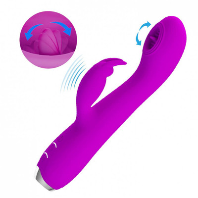 Foto 4 do produto Vibrador com Estimulador Clitoriano em Forma de Coelho, Língua que Simula Sexo Oral, 12 Modos de Vibração e 3 Intensidades de Movimento - Pretty Love Rachel - 10,8 x 3,4 cm