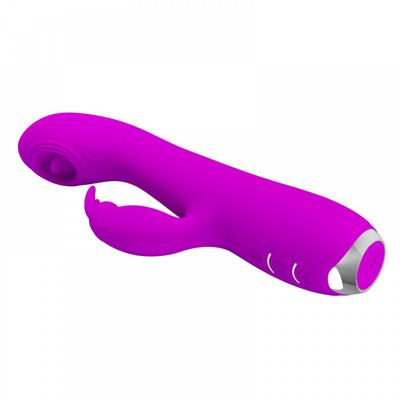 Foto 3 do produto Vibrador com Estimulador Clitoriano em Forma de Coelho, Língua que Simula Sexo Oral, 12 Modos de Vibração e 3 Intensidades de Movimento - Pretty Love Rachel - 10,8 x 3,4 cm