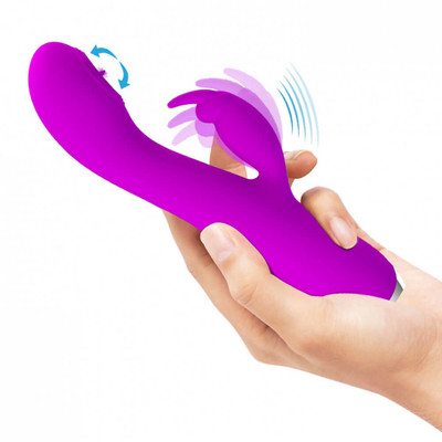 Vibrador com Estimulador Clitoriano em Forma de Coelho, Língua que Simula Sexo Oral, 12 Modos de Vibração e 3 Intensidades de Movimento - Pretty Love Rachel - 10,8 x 3,4 cm