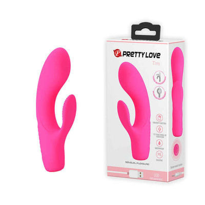 Vibrador Estimulador de Ponto G e Clítoris em Silicone com 12 Modos de Vibração - Pretty Love Tim - 16,5 x 3,4 cm