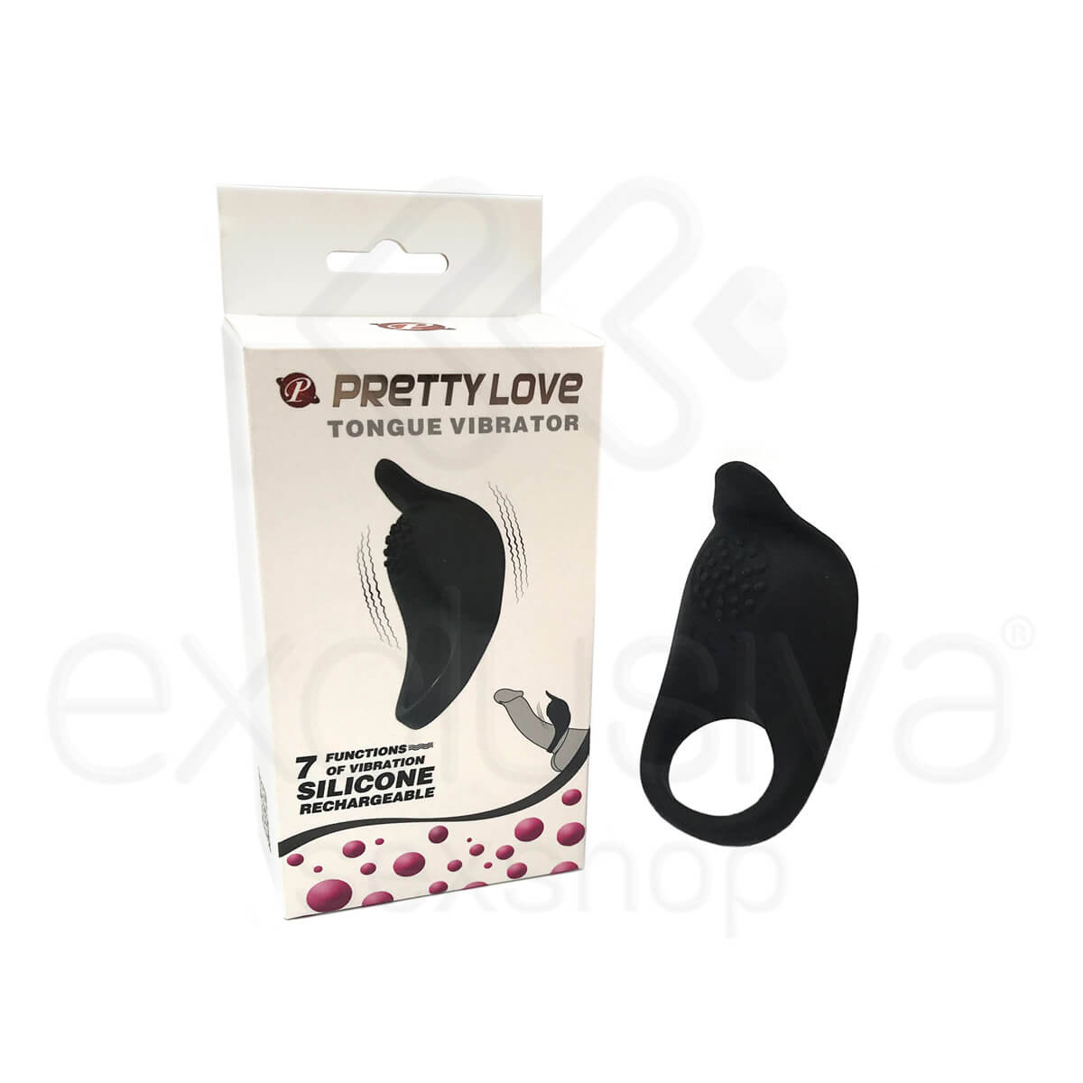 Pretty Love Tongue Vibrator - Anel Peniano Recarregável com 7 Modos de Vibração, Estimulador de Clítoris e Textura Massageadora | Cor: Preto - 1