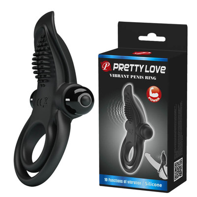 Anel Peniano e Escrotal com Estimulador de Clítoris e 10 Modos de Vibração - Pretty Love Vibrant Penis Ring | 11,8 x 6,4 cm