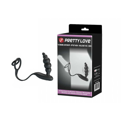 Pretty Love Vibration Penis Sleeve 3 - Plug Anal com Anel para Pênis e Escroto em Silicone com 12 Modos de Vibrações