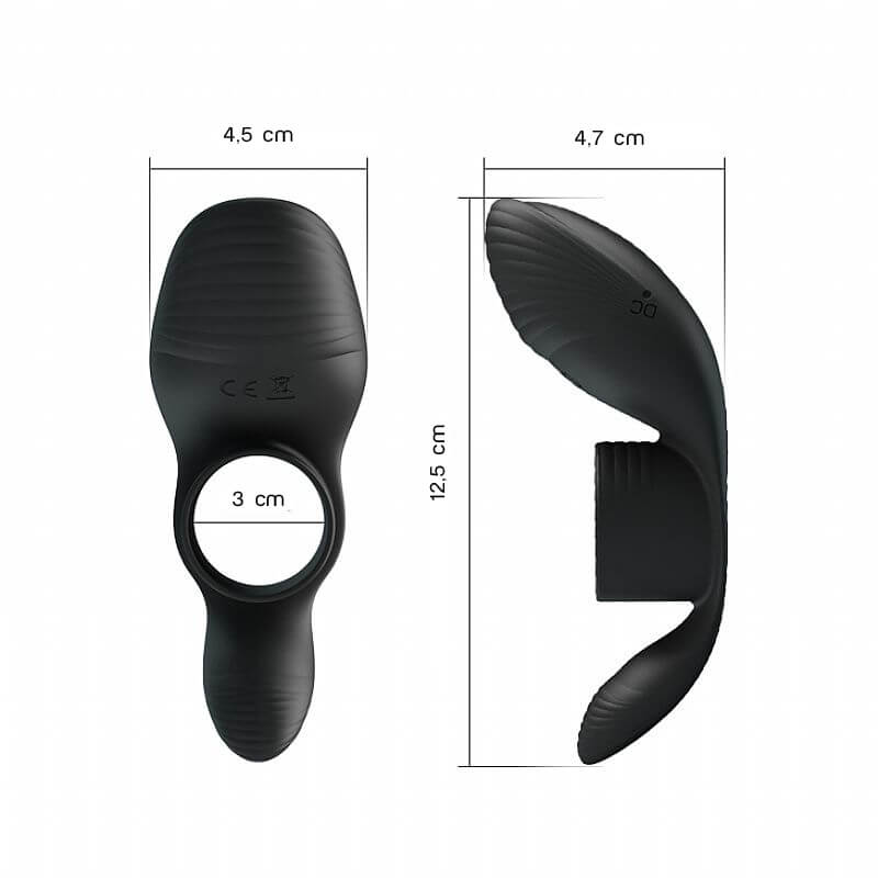 Anel Peniano Recarregável em Silicone com Estimulador de Períneo e de Clítoris com 7 Modos de Vibrações - Pretty Love Vibration Penis Sleeve - 12,5 x 4,5 cm - 6