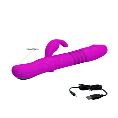 Foto 4 do produto Vibrador Recarregável com Estimulador Clitoriano em Forma de Coelho, 4 Funções de Rotação, 12 Modos de Vibração e Movimento de Vai e Vem - Pretty Love Ward | 27 x 3,5 cm