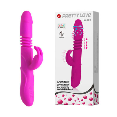 Vibrador Recarregável com Estimulador Clitoriano em Forma de Coelho, 4 Funções de Rotação, 12 Modos de Vibração e Movimento de Vai e Vem - Pretty Love Ward | 27 x 3,5 cm