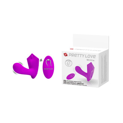 Vibrador Estimulador de Ponto G e Clítoris em Silicone com 12 Modos de Vibração e Controle Remoto Sem Fio - Pretty Love Willie - 10 x 3 cm