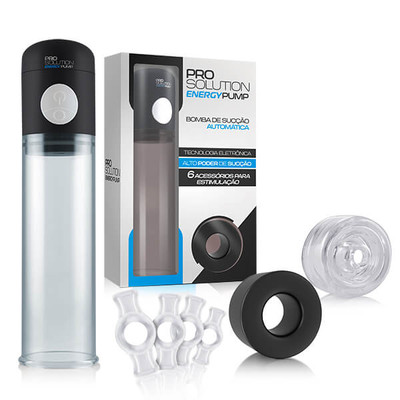 Pro Solution Energy Pump - Bomba de Sucção Automática com 6 Acessórios para Estimulação - 28 x 6,5 cm