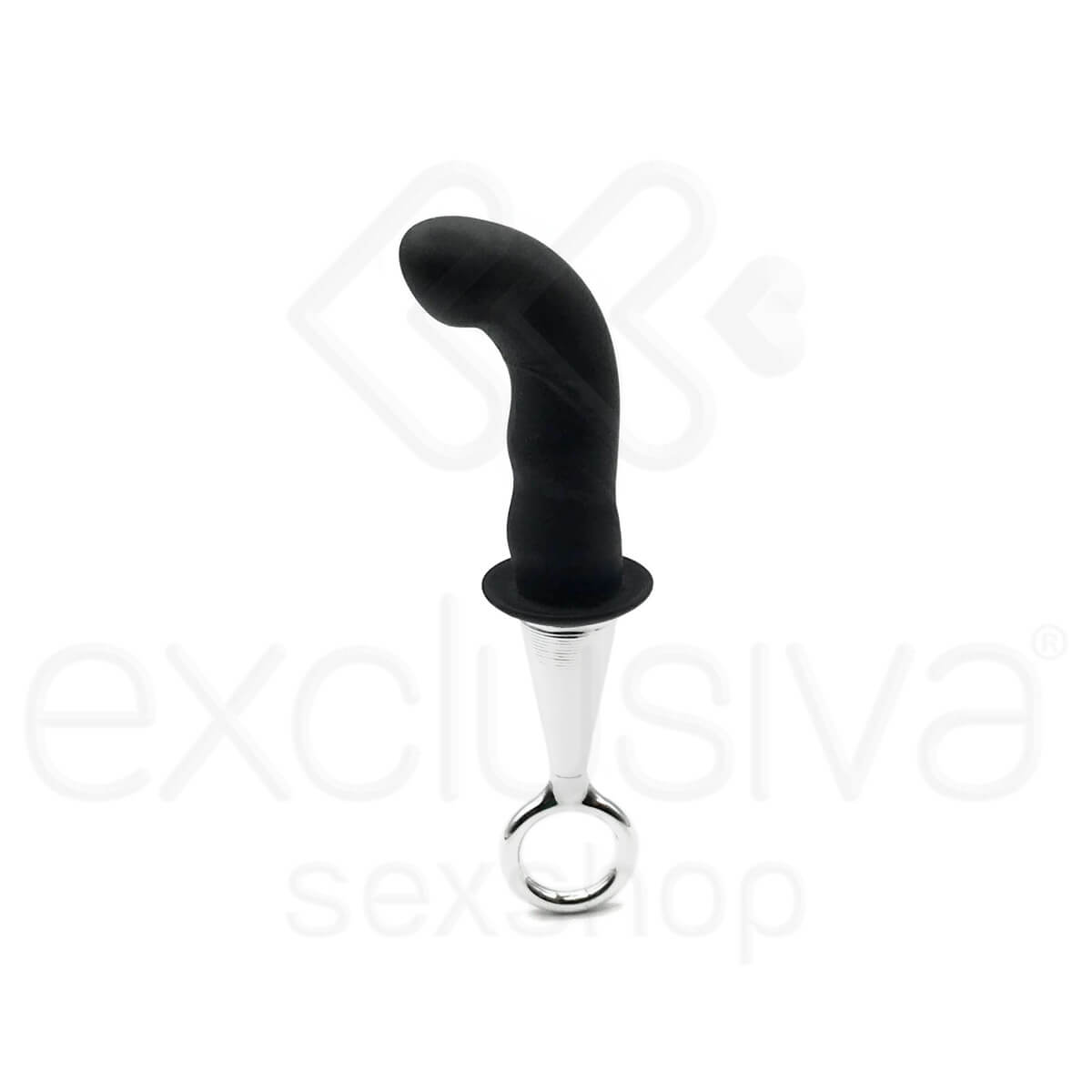 Plug Anal com Ponta Curvada para Estimular Próstata e Alça Removível - Silicone Prostate Plug | 9,5 x 2,7 cm - 2