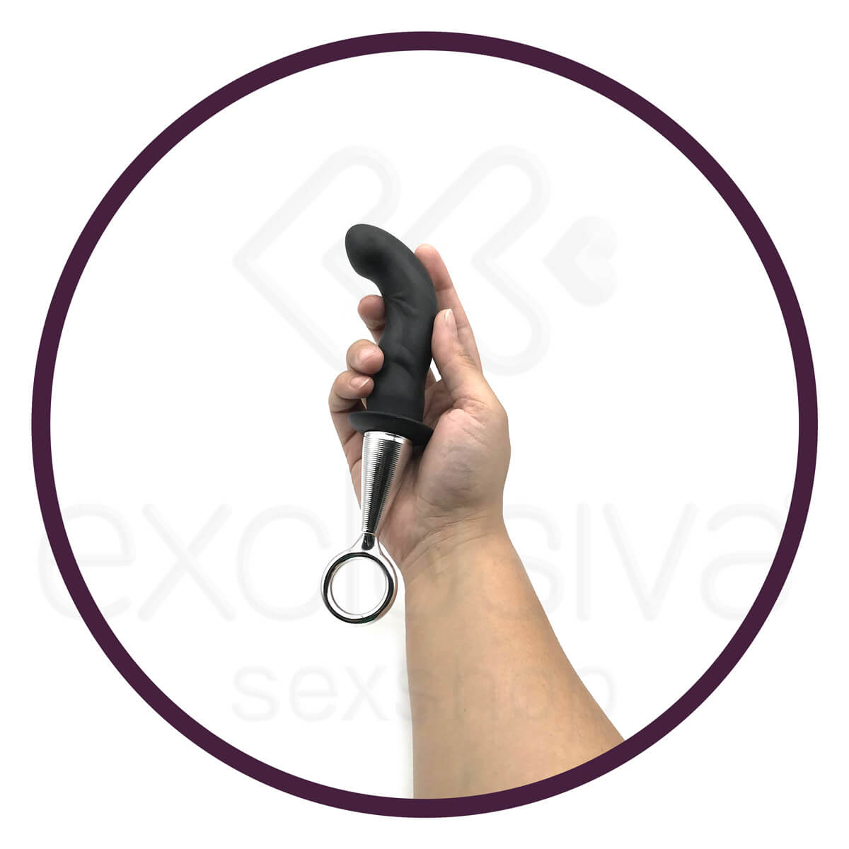 Plug Anal com Ponta Curvada para Estimular Próstata e Alça Removível - Silicone Prostate Plug | 9,5 x 2,7 cm - 5