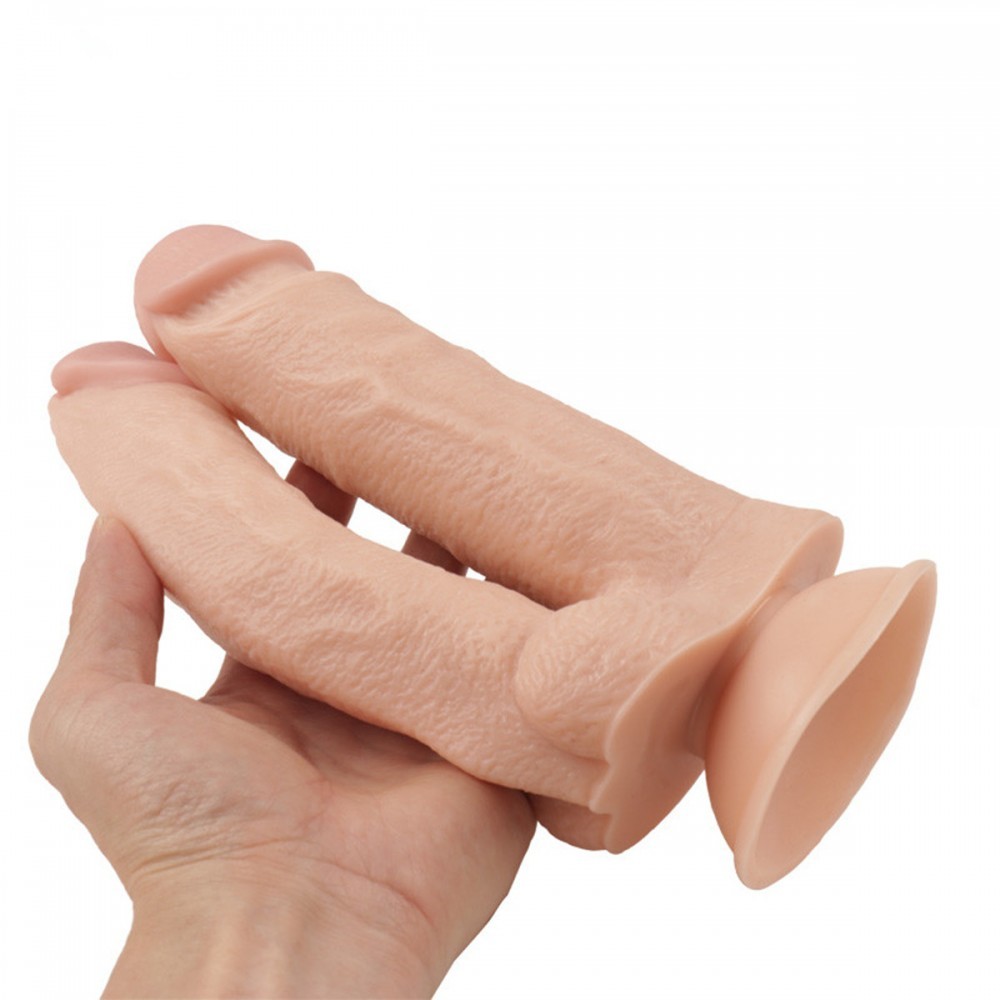 Prótese Dupla em TPE com Texturas de Veias Glande Definida Ventosa - 5