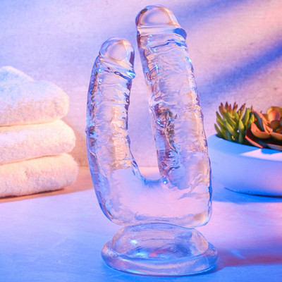 Foto 4 do produto Prótese Dupla em TPE Transparente com Formato de Pênis e Base Ventosa - Gender X Dualistic